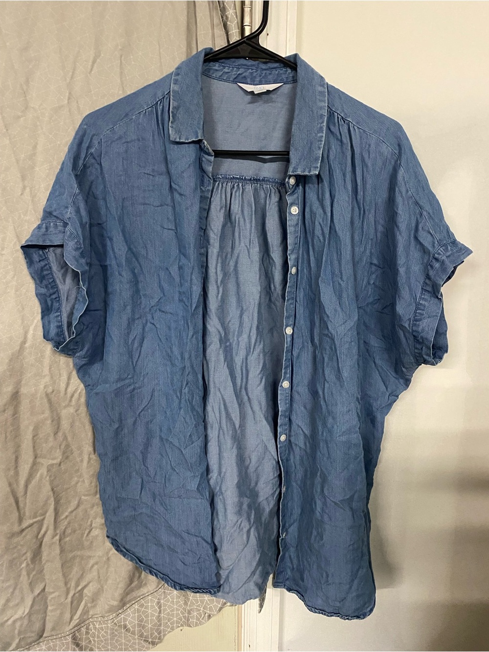 Time and Tru Blue Short-Sleeve Casual Button-Down Shirt